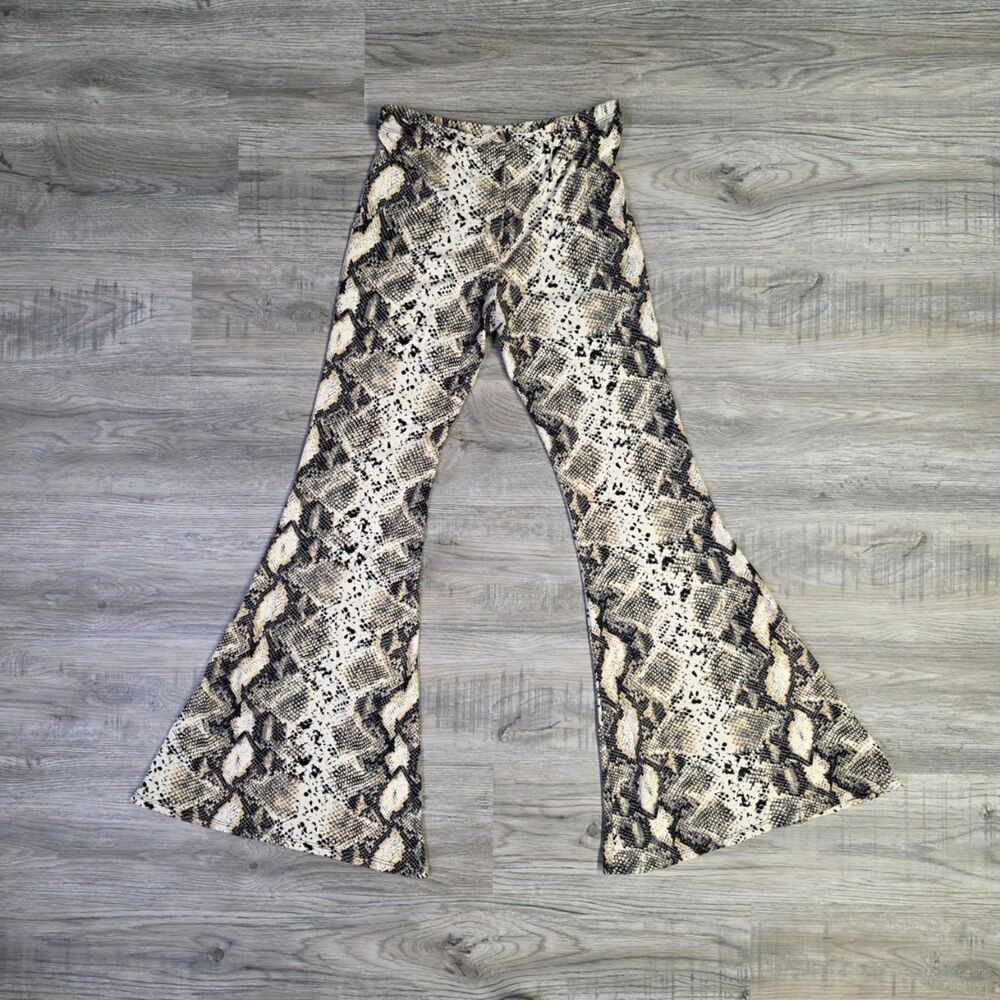 VIBE Snakeskin Print Flare Pants | High Rise Bell Bottoms | Large - Picture 6 of 8